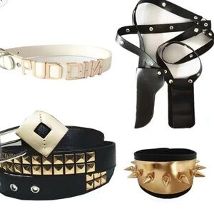 Harley Quinn Gold and Black Studded Belt Set with accessories